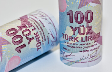various banknotes. Turkish lira banknotes.