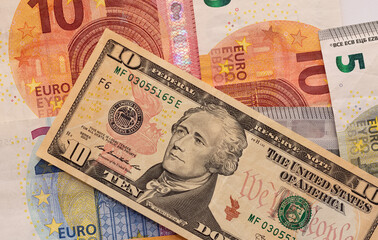 Background of dollar bills. American Dollars Cash Money. One hundred dollars, fifty dollars, ten dollars Banknotes. editorial image
