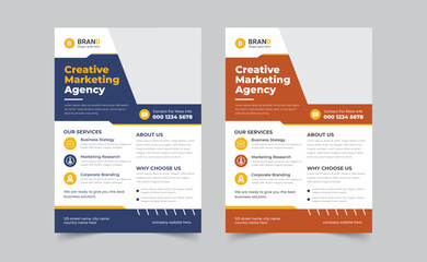 Corporate business flyer template design with blue, orange, magenta, red and yellow colors. Marketing, business proposal, promotion, advertising, publication, cover page, etc.