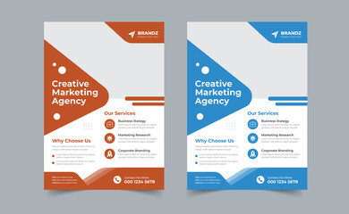 Corporate business flyer template design with blue, orange, magenta, red and yellow colors. Marketing, business proposal, promotion, advertising, publication, cover page, etc.