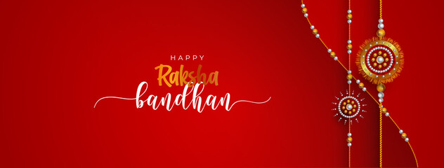 Fototapeta premium Happy Raksha Bandhan Banner Design Template with Rakhi Illustration