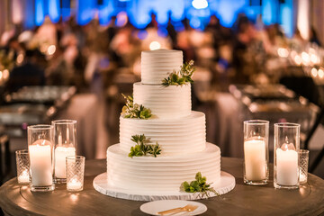 wedding cake candle lit with blurry background