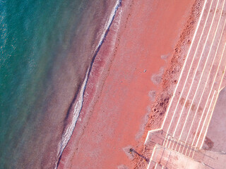 Downward Overhead View of Oddicombe Beach Babbacombe and the sea from the air