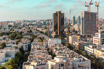 city skyline panoramic view, Tel Aviv, Israel 7.2022 buildings and skyscrapers in the center of the city
