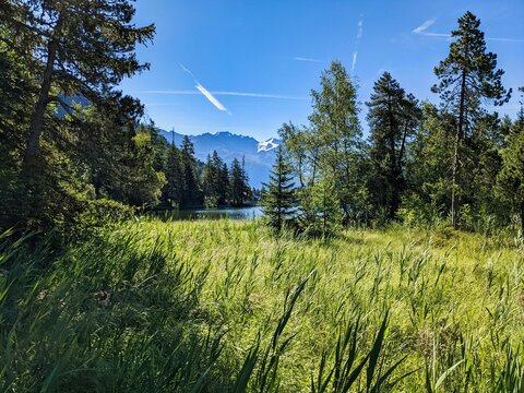 lac de champex. Beautiful mountain lake above Orsi&egrave;res in Valais. idyllic landscape. Enjoy the silence of nature. High quality photo
