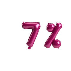 3d illustration of 7 percent dark pink balloons isolated on background
