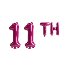 3d illustration of 11th dark pink balloons isolated on background