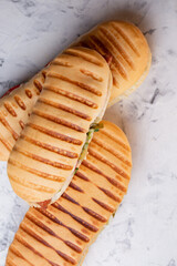panini with filling. three panini top view