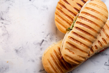 traditional panini with filling. three panini top view