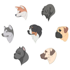 Fototapeta premium Breeds of dogs drawn in minimalist style set. One line dogs. Vector illustration.