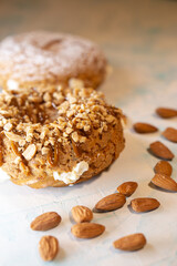 delicious donut with nuts and stuffing top view