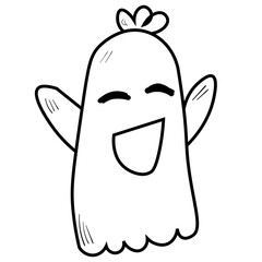 Ghost doodle illustration. Cute spooky halloween vector icon. Black line art on white background.
