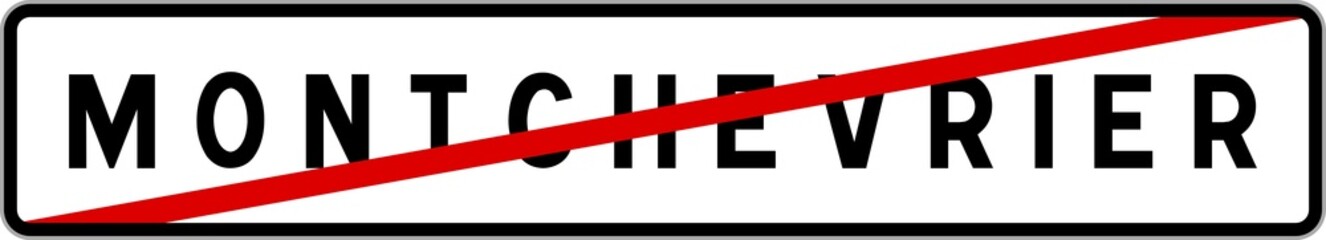 Fototapeta premium Panneau sortie ville agglomération Montchevrier / Town exit sign Montchevrier