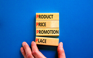 PPPP product price promotion place symbol. Concept words PPPP product price promotion place on...