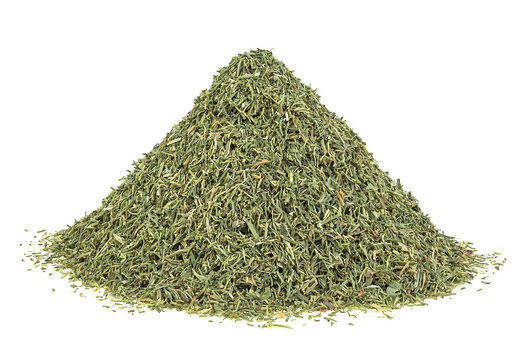 Pile of dry dill isolated on a white background. Dried dill seasoning.
