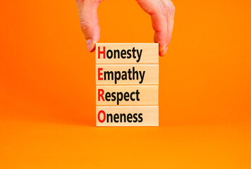 HERO honesty empathy respect oneness symbol. Concept words HERO honesty empathy respect oneness on...