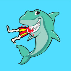 funny shark eating a swimmer