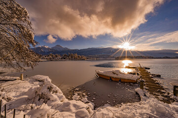 boat on the lake in winter