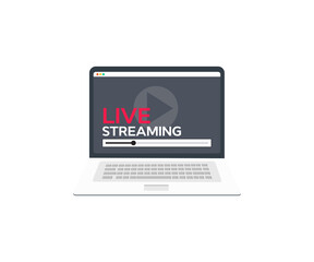 Live streaming social media web network concept on laptop computer screen logo design. Broadcast online technology stream video and music. Internet marketing. vector design and illustration.
