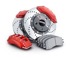 Car brake disc and pads on white background - 516837227