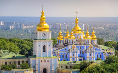 Fototapeta na wymiar St. Michael s Golden-Domed Monastery high angle view, Kyiv - Ukraine