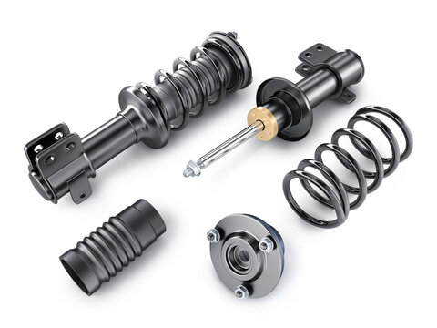 Two shock absorber for car part on white background
