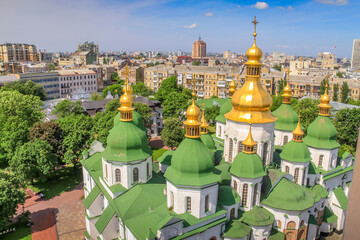Fototapeta na wymiar Above Sophia Cathedral in Kyiv at sunny day - Ukraine