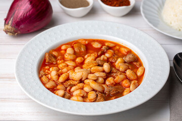 Turkish foods; dried bean, Beans with minced meat (kuru fasulye)