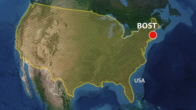 Designation of the borders the United States of America on the map and the mark of the location of the city of Boston