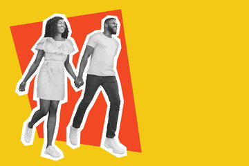 Cheerful african american lovers walking, holding hands