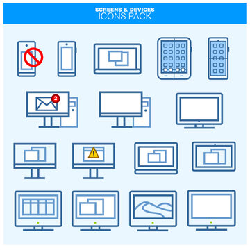 Computers Mobile & laptop set of icons for business