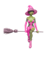 witch girl is flying up and having some fun on the broom