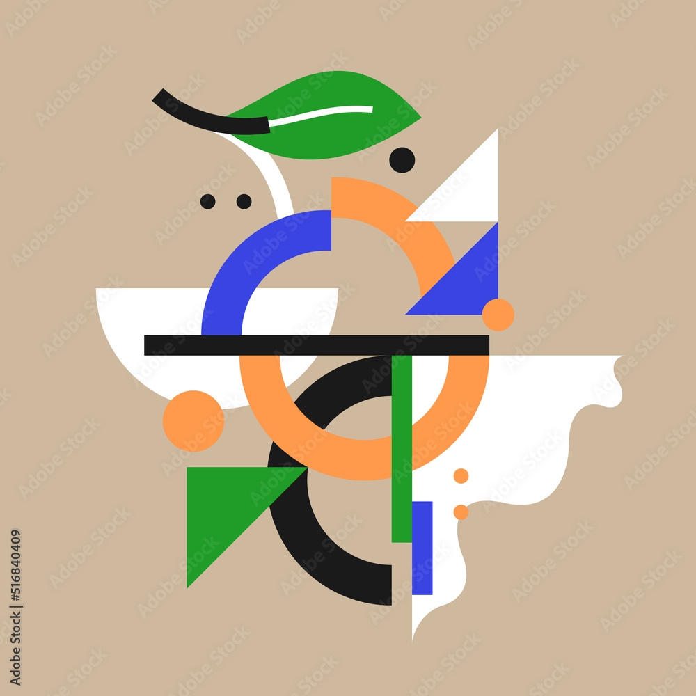 Poster vector graphics in a minimalistic fashionable style with geometric elements.. illustration of a oran