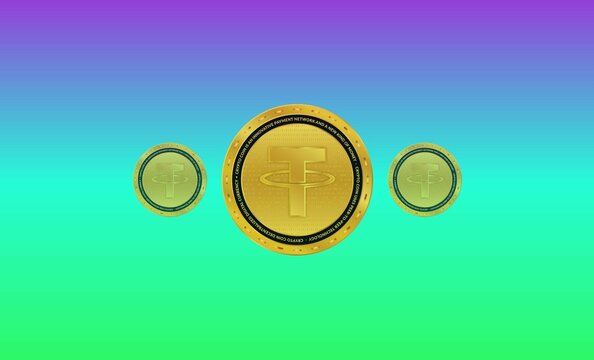 the tether virtual currency logo. 3d illustrations.  editorial image.