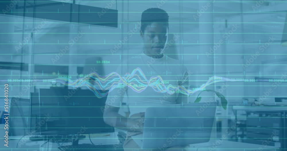 Poster animation of data processing over digital chain on caucasian checked animation on caucasian truck on