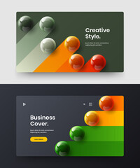 Abstract 3D spheres pamphlet template composition. Clean company cover design vector concept collection.