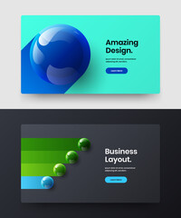 Minimalistic company cover design vector concept set. Colorful 3D balls placard illustration collection.