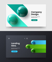 Bright landing page vector design concept set. Premium realistic spheres leaflet layout collection.