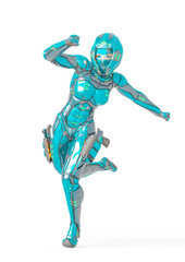 astronaut girl on sci-fi suit is running fast