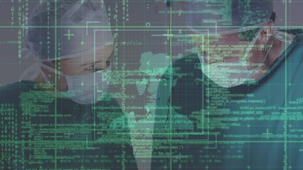 Animation of data processing with people portraits over diverse doctors - Powered by Adobe