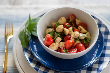 Closeup of tomato mozzarella salad