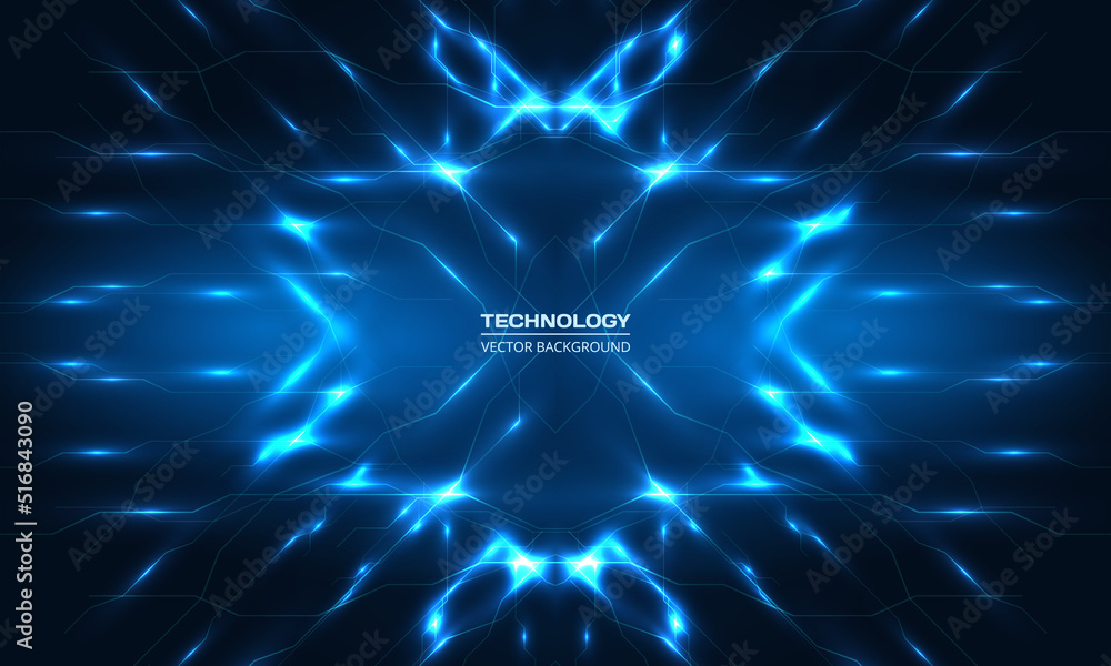 Poster Digital technology background with blue lines and light rays effect. Abstract technology background. Ai tech futuristic virtual reality cyberspace background. Vector illustration