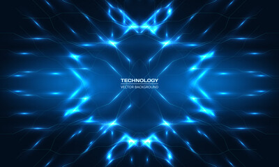 Digital technology background with blue lines and light rays effect. Abstract technology background. Ai tech futuristic virtual reality cyberspace background. Vector illustration