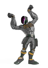 future astronaut cartoon is doing a bodybuilding pose