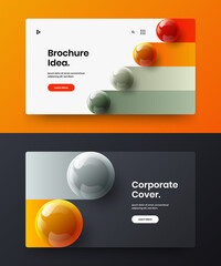 Geometric 3D balls website screen layout collection. Clean annual report design vector illustration bundle.