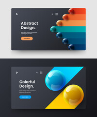 Unique poster design vector concept set. Isolated 3D balls site screen layout composition.