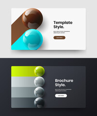 Simple 3D spheres web banner template composition. Multicolored corporate brochure vector design layout set.