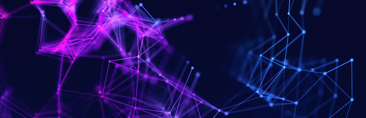 Colored polygonal structure. Beautiful illustration with connected dots and lines. Digital network background. 3D