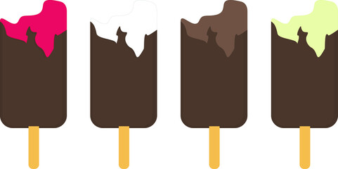 Ice cream vector illustration. Ice cream lolly. White. Chocolate. Pistachio. Fruit.