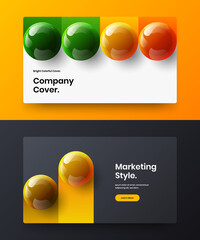 Bright realistic spheres company cover concept composition. Clean site design vector layout bundle.